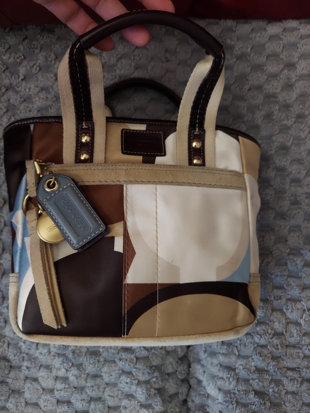 Sm. Coach Colorblock Canvas Tote with Leather Trim